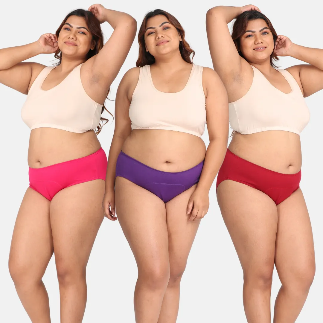 Plus Size Menstrual Panties For Stain Free Period | Hipster Fit | Leak Proof | Use with Pad For Hygiene | Prevents Front & Back Stains | 3 Pack - Image 16