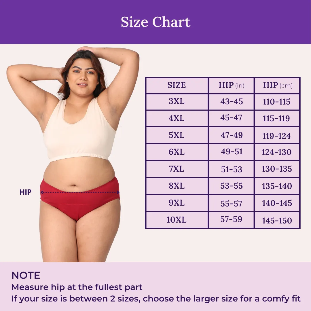 Plus Size Menstrual Panties For Stain Free Period | Hipster Fit | Leak Proof | Use with Pad For Hygiene | Prevents Front & Back Stains | 3 Pack - Image 3