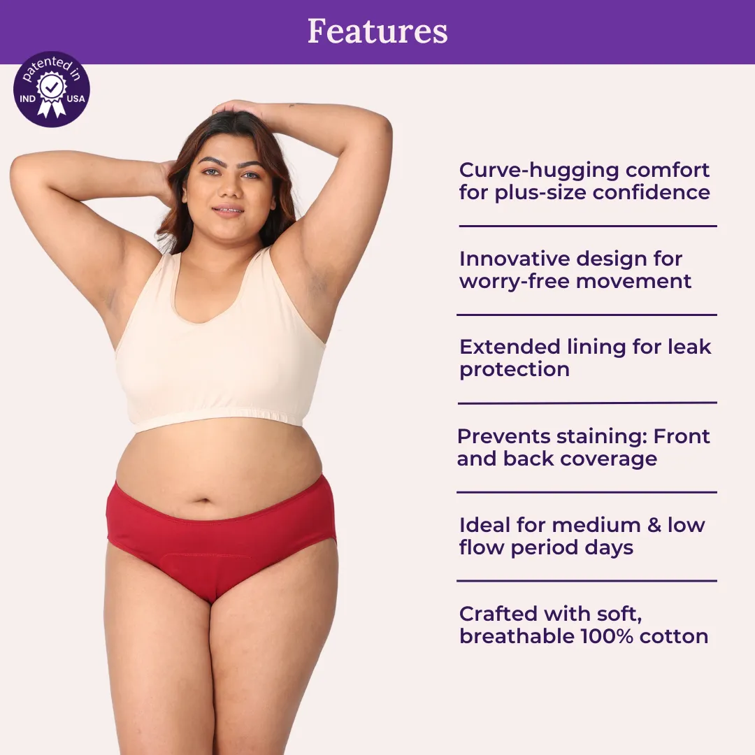 Plus Size Menstrual Panties For Stain Free Period | Hipster Fit | Leak Proof | Use with Pad For Hygiene | Prevents Front & Back Stains | 3 Pack - Image 4