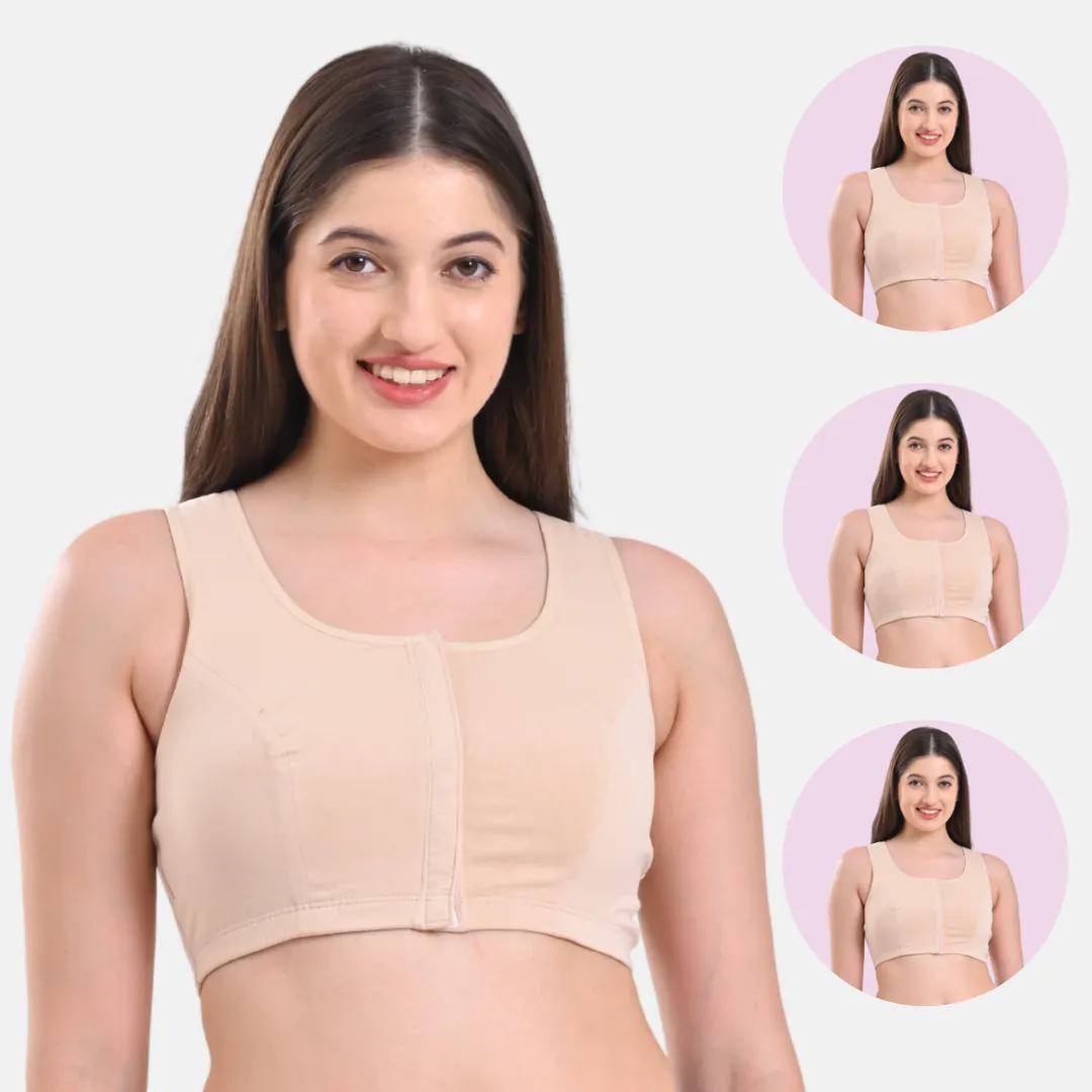 Post Surgery Bra | Front Open | Non Padded | Non Wired | Racerback | High Back Rise | Pack Of 3 - Image 10