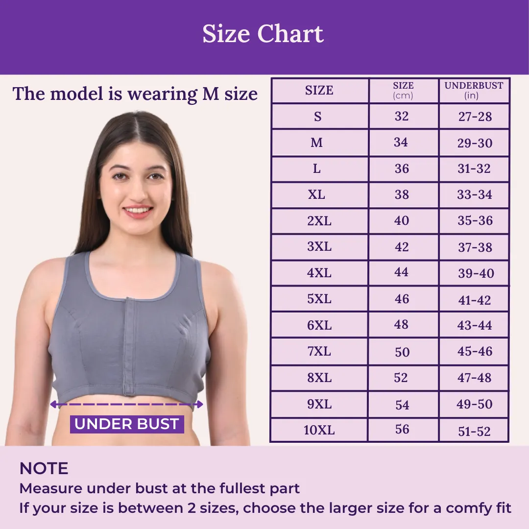 Post Surgery Bra | Front Open | Non Padded | Non Wired | Racerback | High Back Rise | Pack Of 3 - Image 3