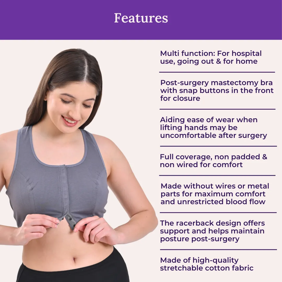 Post Surgery Bra | Front Open | Non Padded | Non Wired | Racerback | High Back Rise | Pack Of 3 - Image 4