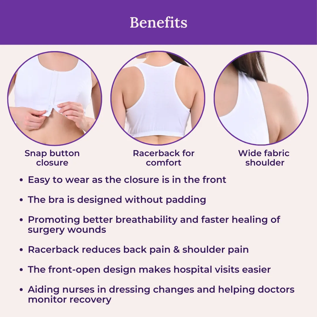 Post Surgery Bra | Front Open | Non Padded | Non Wired | Racerback | High Back Rise - Image 5