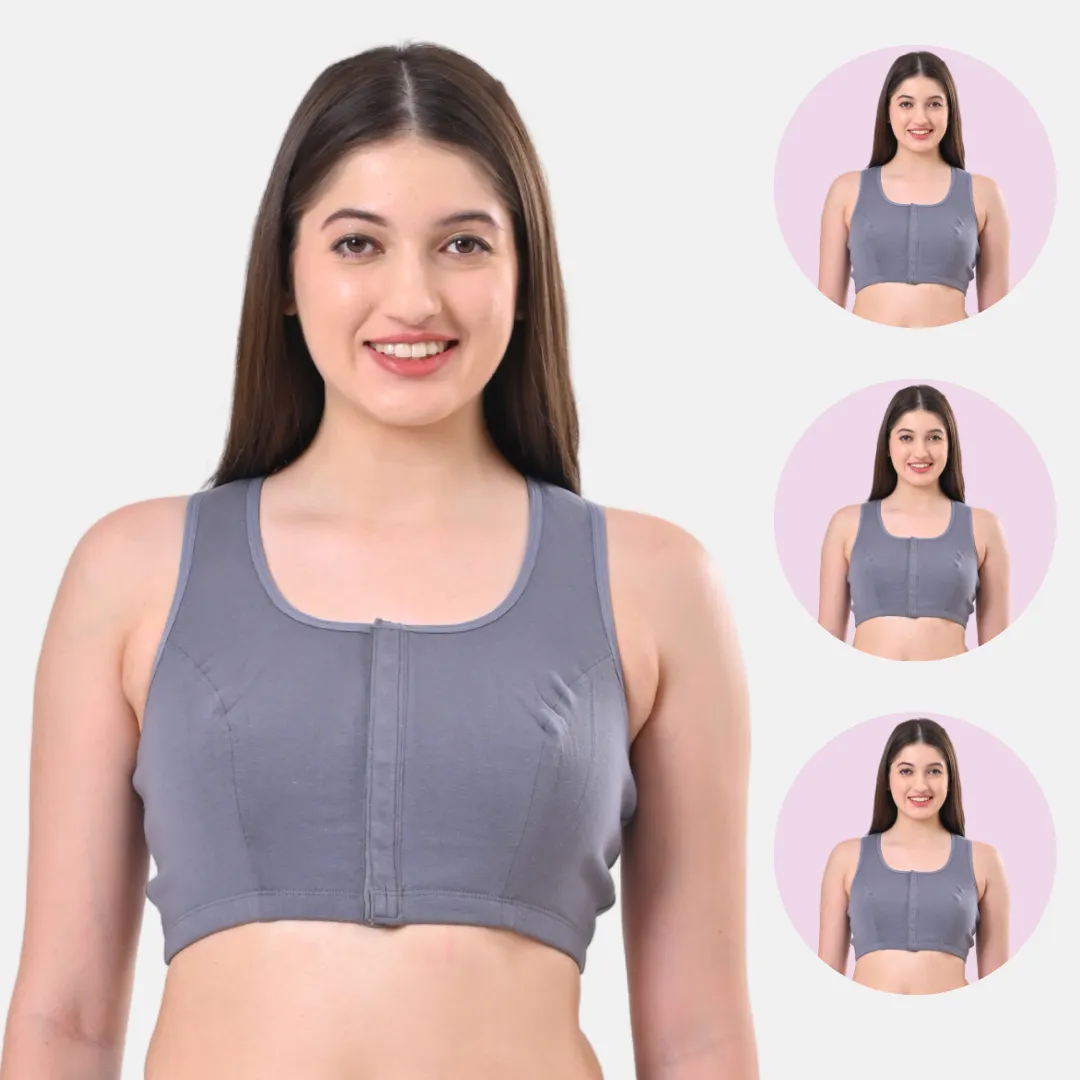 Post Surgery Bra | Front Open | Non Padded | Non Wired | Racerback | High Back Rise | Pack Of 3 - Image 8