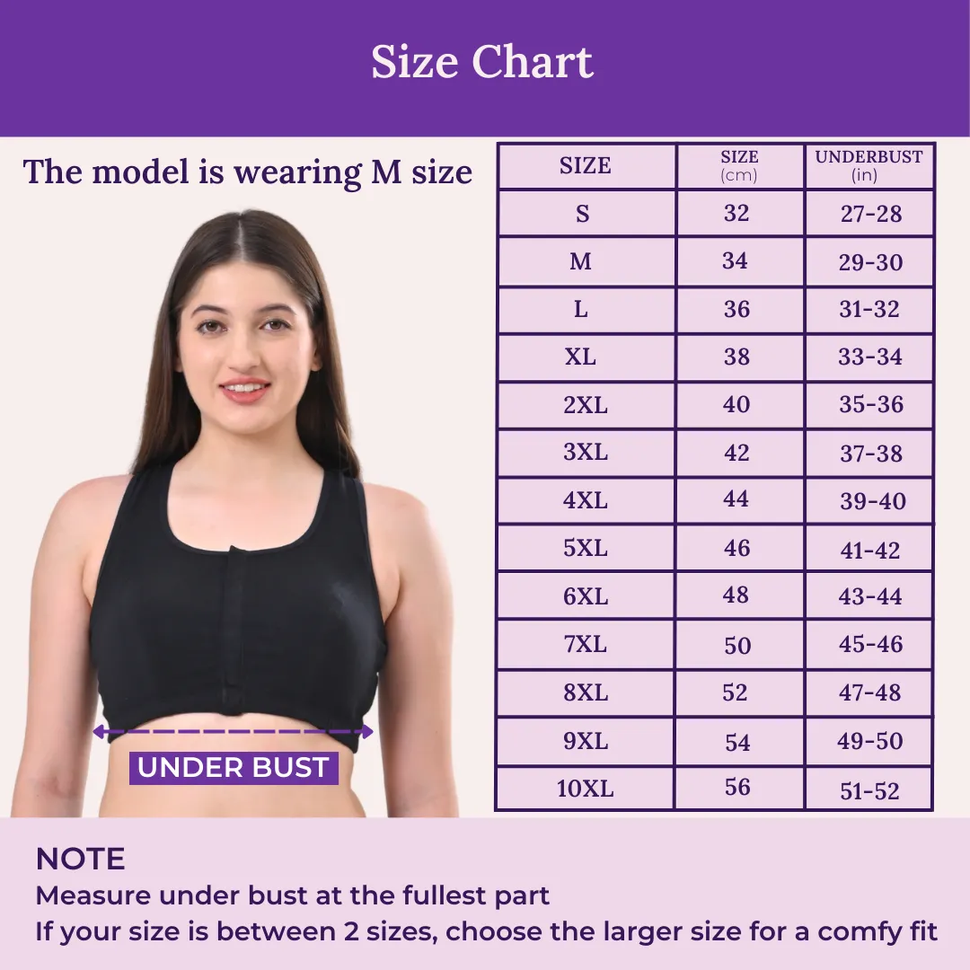 Post Surgery Bra | Front Open | Non Padded | Non Wired | Racerback | High Back Rise - Image 3