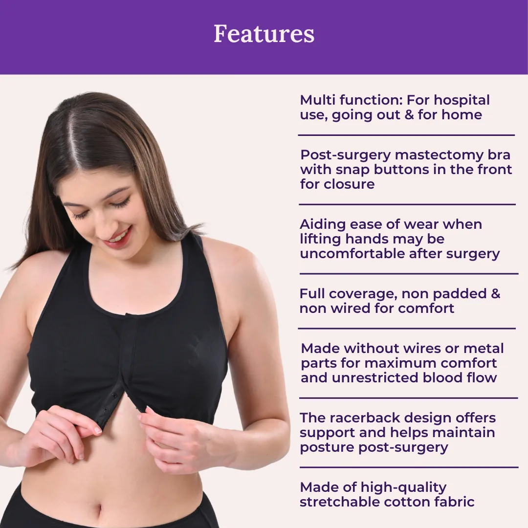 Post Surgery Bra | Front Open | Non Padded | Non Wired | Racerback | High Back Rise - Image 4