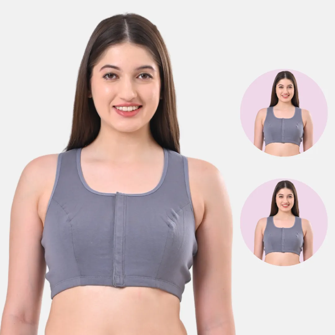Post Surgery Bra | Front Open | Non Padded | Non Wired | Racerback | High Back Rise | Pack Of 2 - Image 10