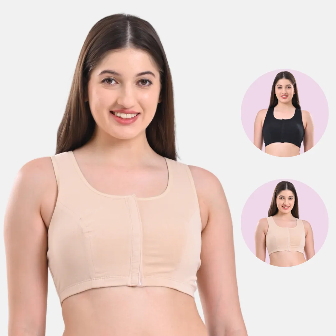 Post Surgery Bra | Front Open | Non Padded | Non Wired | Racerback | High Back Rise | Pack Of 2 - Image 11