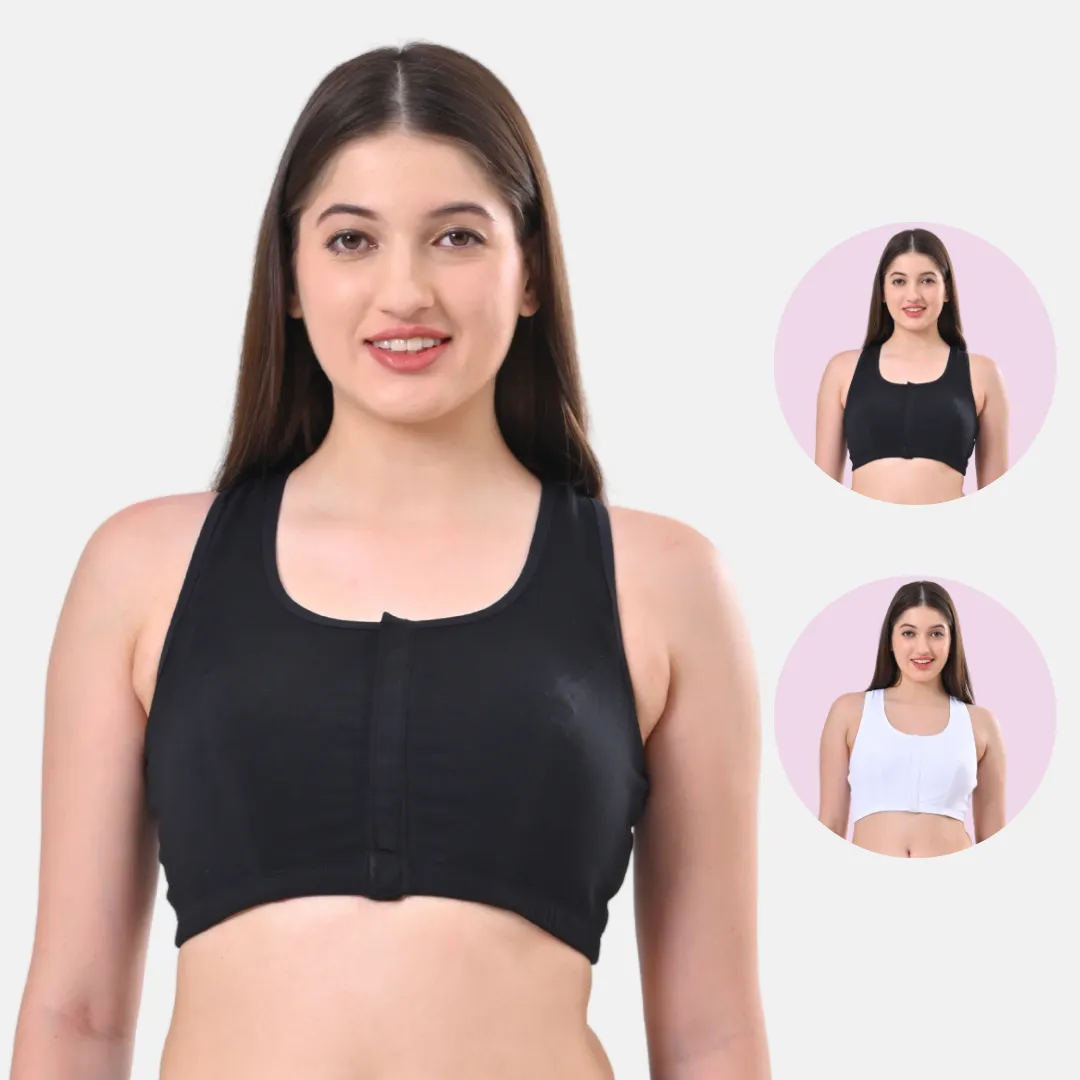 Post Surgery Bra | Front Open | Non Padded | Non Wired | Racerback | High Back Rise | Pack Of 2 - Image 13