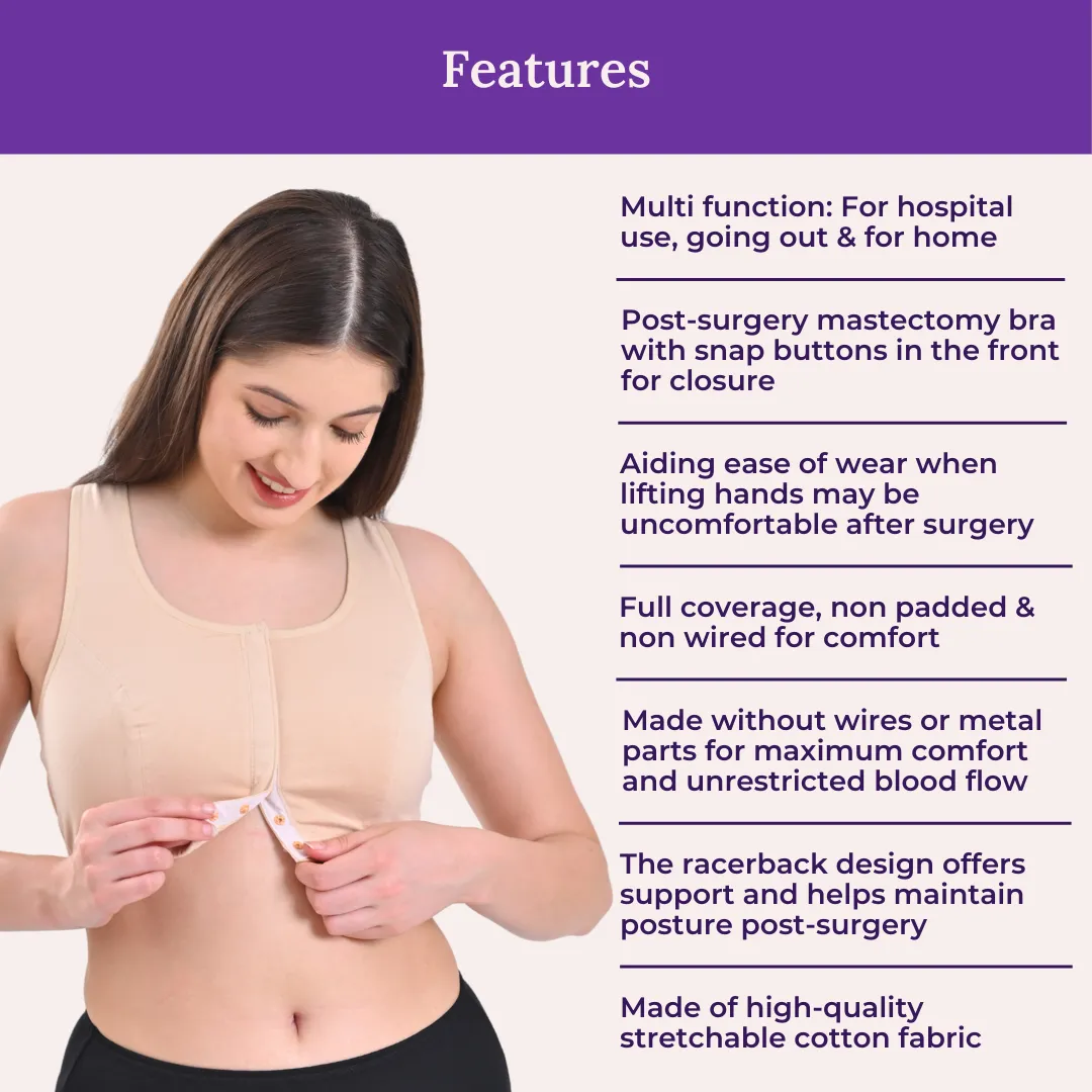 Post Surgery Bra | Front Open | Non Padded | Non Wired | Racerback | High Back Rise | Pack Of 2 - Image 4