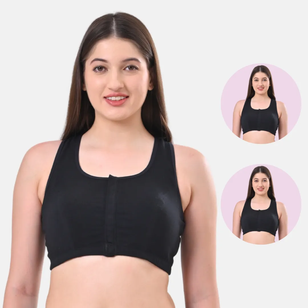 Post Surgery Bra | Front Open | Non Padded | Non Wired | Racerback | High Back Rise | Pack Of 2 - Image 8
