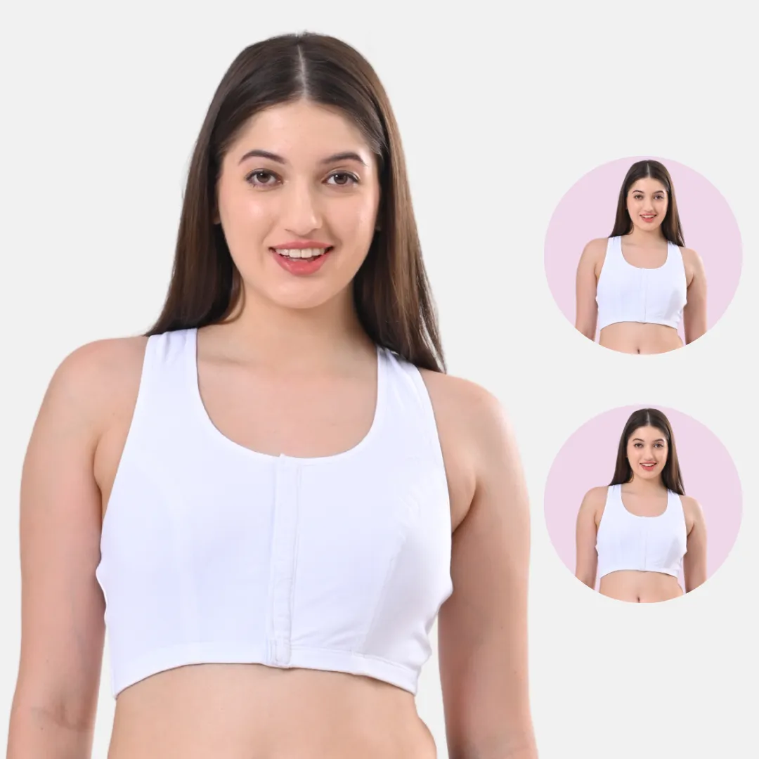 Post Surgery Bra | Front Open | Non Padded | Non Wired | Racerback | High Back Rise | Pack Of 2 - Image 9