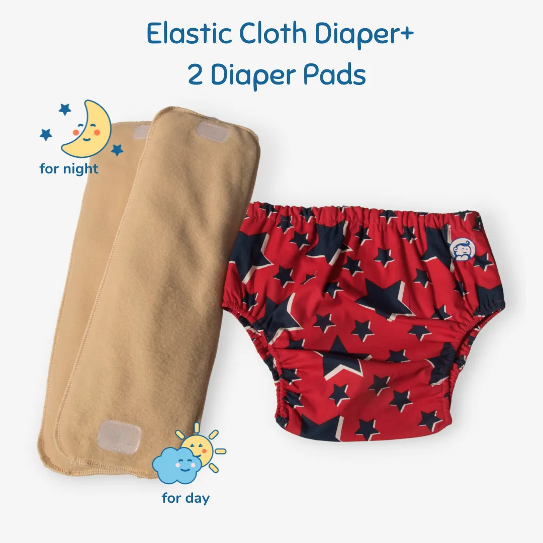 Fabric Diaper | Super Star | Elastic Waist | Pull Up/Underwear Style | With 2 Diaper Pads Free - Image 2