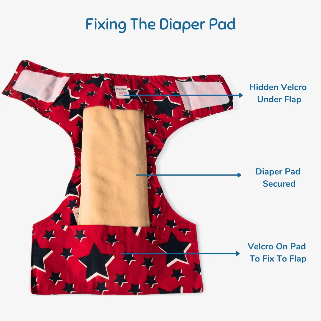 Infant Reusable Diapers | Super Star | Velcro Closure | With 2 Diaper Pads Free - Image 4