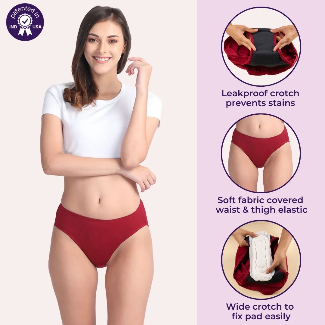 Period Panties For Stain Free Period | Hipster Fit | Leakproof | Use with Pad For Hygiene | Prevents Front & Back Stains | 2 Pack - Image 2