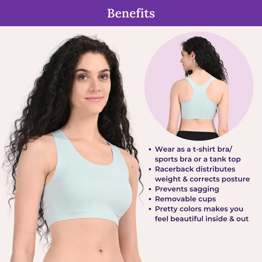 EzeFit Bra | Racerback | High Front Neck | T shirt Bra/Sports Bra | Seamless | Lightly Padded | Non Wired - Image 5