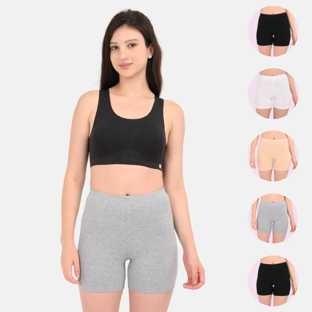 Short Tights For Women | High Waist | Comfy Waistband | Full Coverage | Thigh Length | Chafe Free | 5 Pack - Image 9