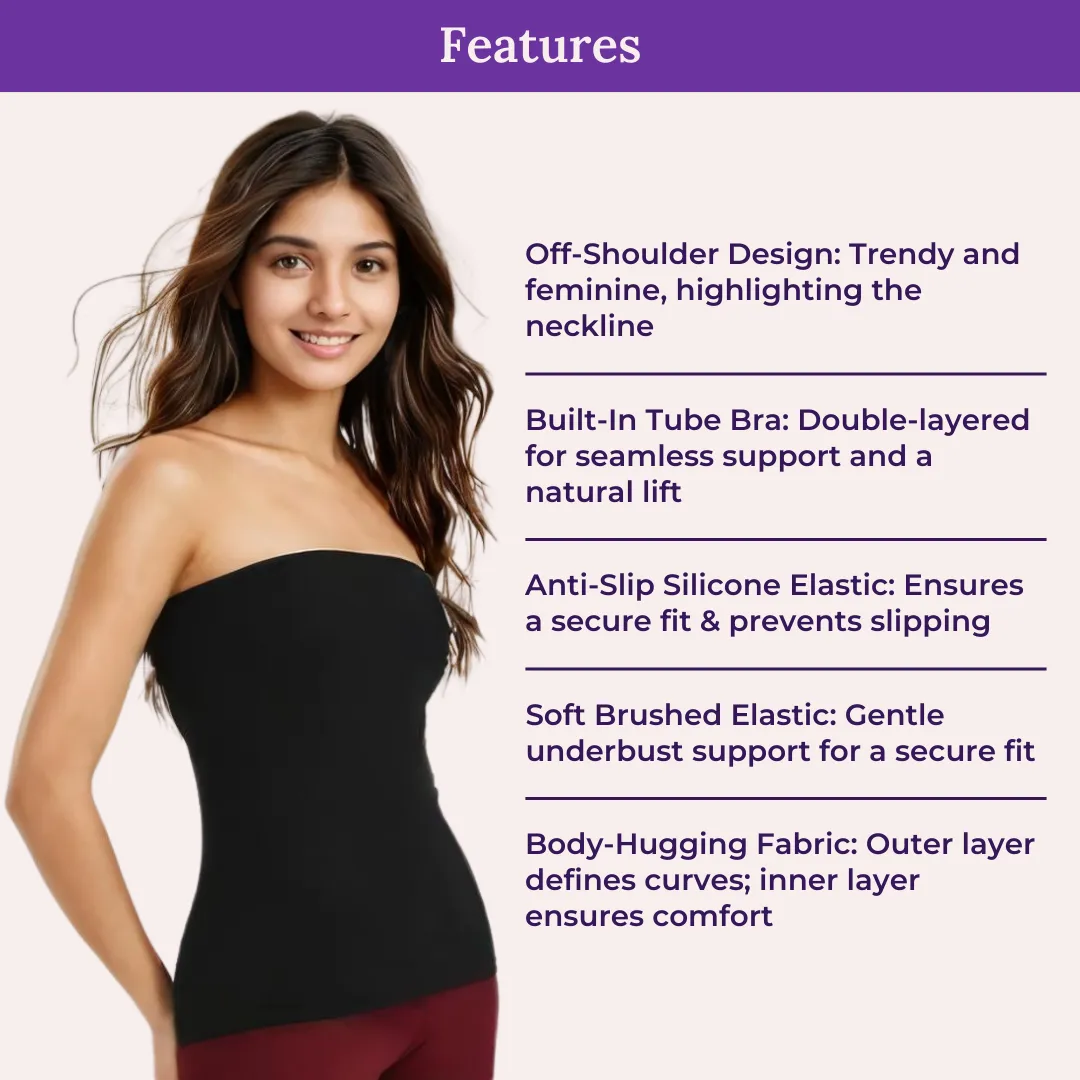 Tube Tank For Teens | Off-Shoulder Style | Built-In Bra | Secure Anti-Slip Elastic | Comfortable Support | Breathable Cotton Stretch | Modest Full Coverage - Image 4