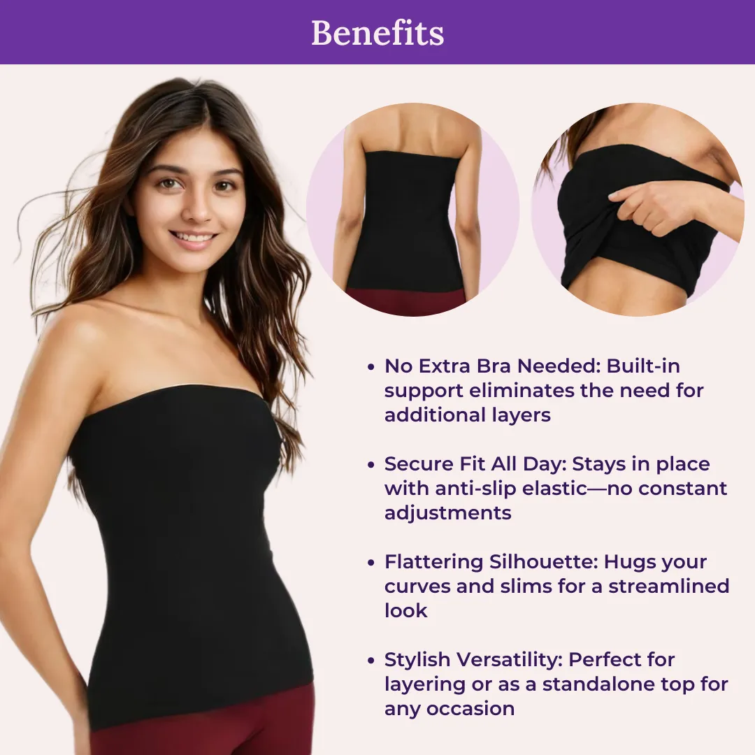 Tube Tank For Teens | Off-Shoulder Style | Built-In Bra | Secure Anti-Slip Elastic | Comfortable Support | Breathable Cotton Stretch | Modest Full Coverage - Image 5