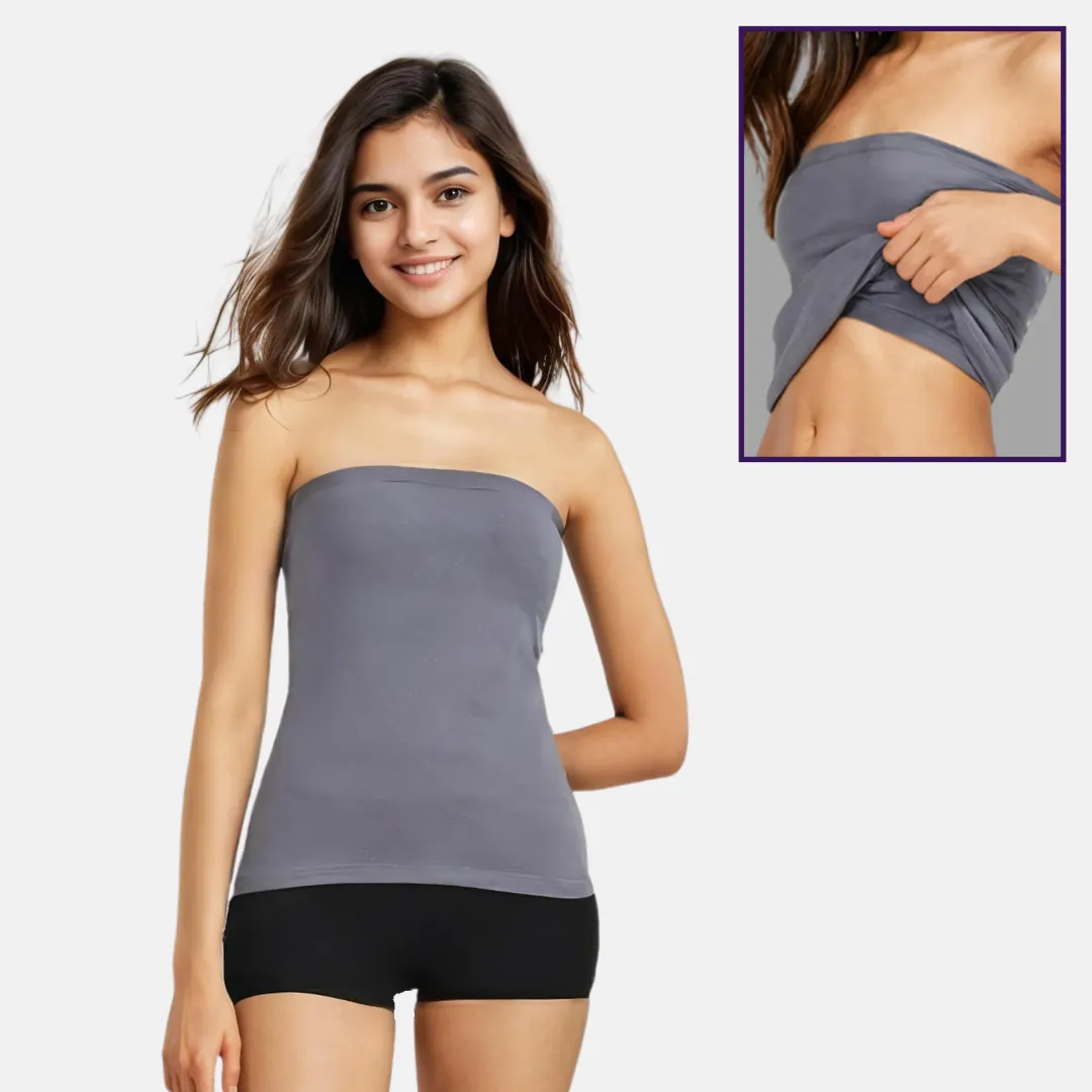 Tube Tank For Teens | Off-Shoulder Style | Built-In Bra | Secure Anti-Slip Elastic | Comfortable Support | Breathable Cotton Stretch | Modest Full Coverage - Image 7