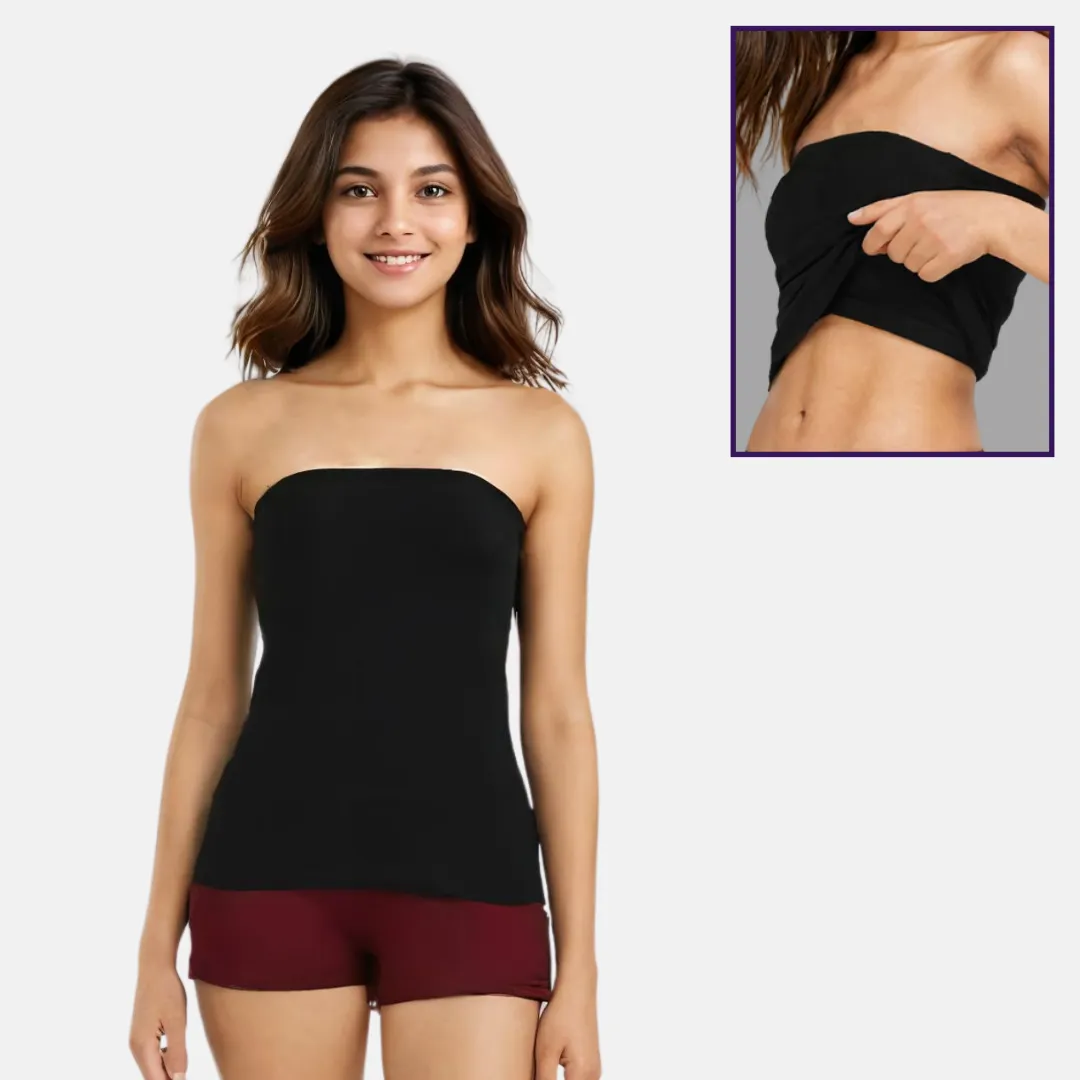 Tube Tank For Teens | Off-Shoulder Style | Built-In Bra | Secure Anti-Slip Elastic | Comfortable Support | Breathable Cotton Stretch | Modest Full Coverage - Image 8
