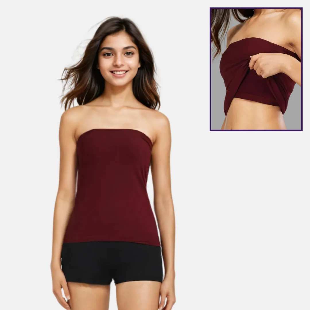 Tube Tank For Teens | Off-Shoulder Style | Built-In Bra | Secure Anti-Slip Elastic | Comfortable Support | Breathable Cotton Stretch | Modest Full Coverage - Image 9