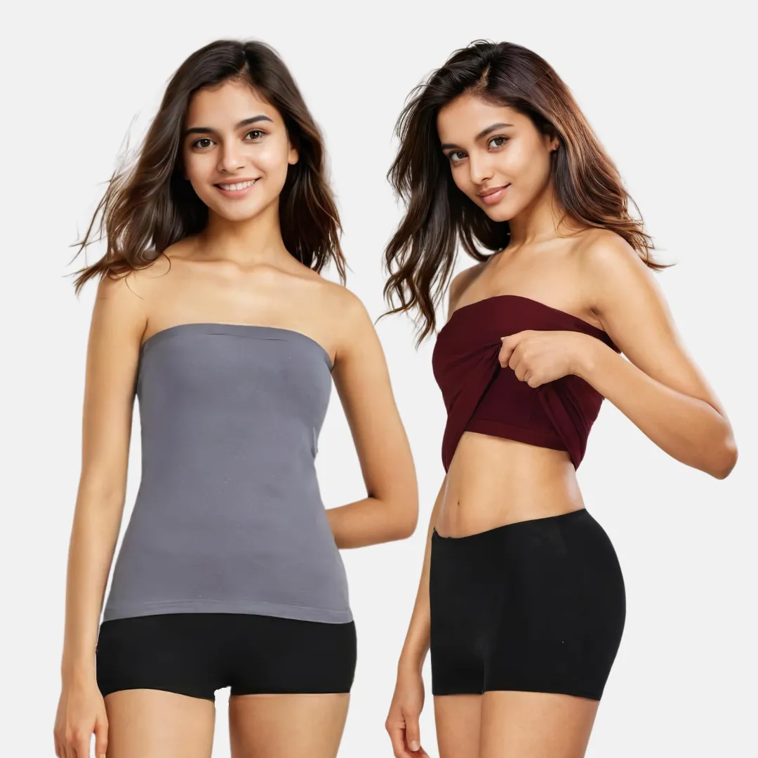 Tube Tank For Teens | Off-Shoulder Style | Built-In Bra | Secure Anti-Slip Elastic | Comfortable Support | Breathable Cotton Stretch | Modest Full Coverage | 2-Pack - Image 10