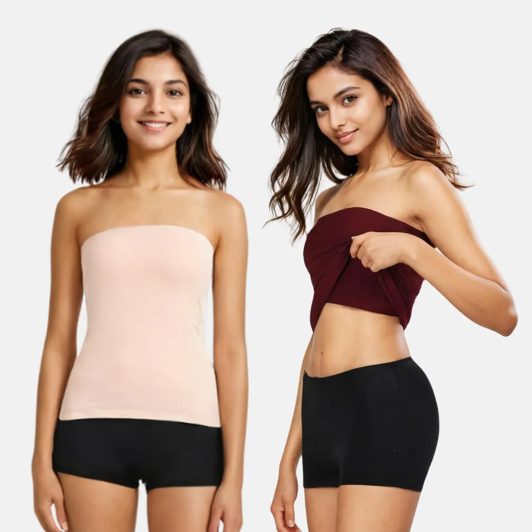 Tube Tank For Teens | Off-Shoulder Style | Built-In Bra | Secure Anti-Slip Elastic | Comfortable Support | Breathable Cotton Stretch | Modest Full Coverage | 2-Pack - Image 11