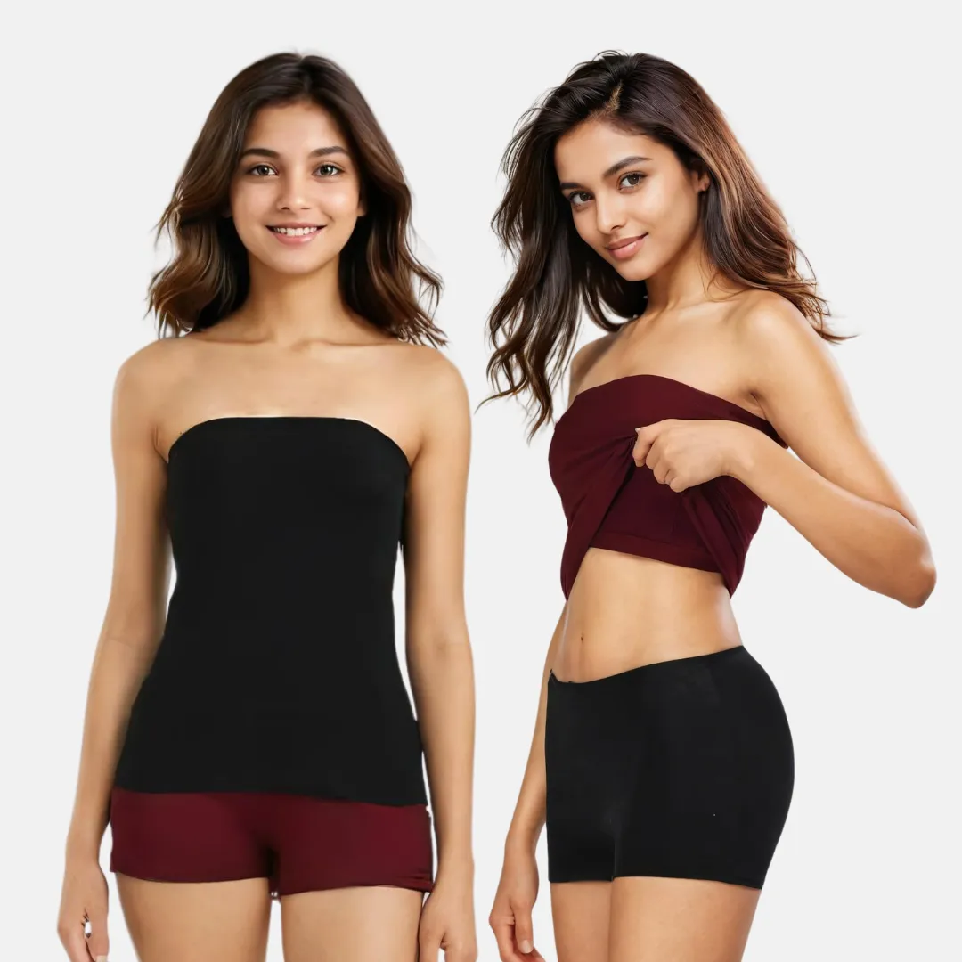 Tube Tank For Teens | Off-Shoulder Style | Built-In Bra | Secure Anti-Slip Elastic | Comfortable Support | Breathable Cotton Stretch | Modest Full Coverage | 2-Pack - Image 12