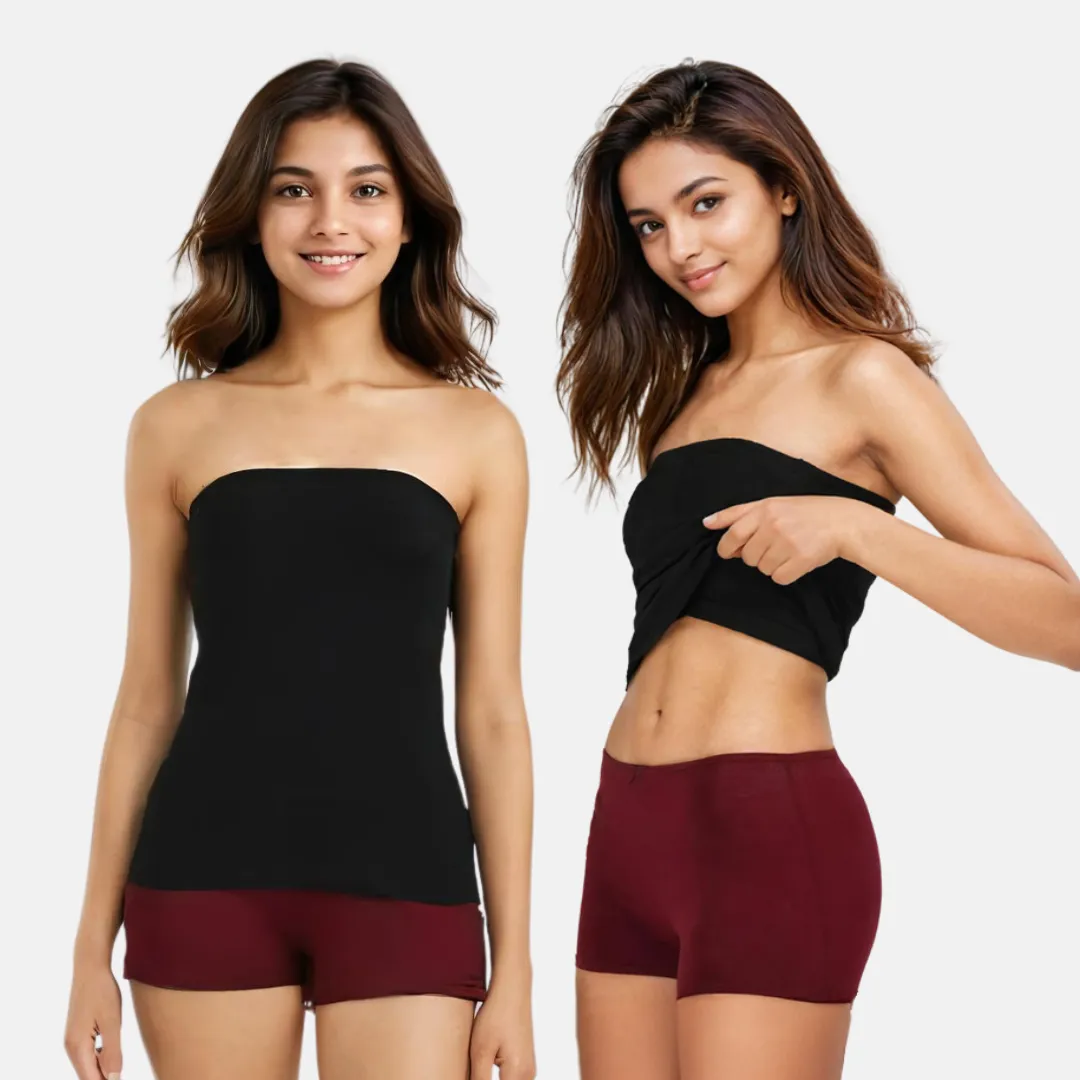 Tube Tank For Teens | Off-Shoulder Style | Built-In Bra | Secure Anti-Slip Elastic | Comfortable Support | Breathable Cotton Stretch | Modest Full Coverage | 2-Pack - Image 13
