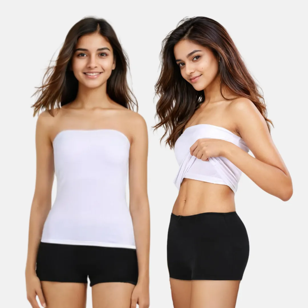 Tube Tank For Teens | Off-Shoulder Style | Built-In Bra | Secure Anti-Slip Elastic | Comfortable Support | Breathable Cotton Stretch | Modest Full Coverage | 2-Pack - Image 14