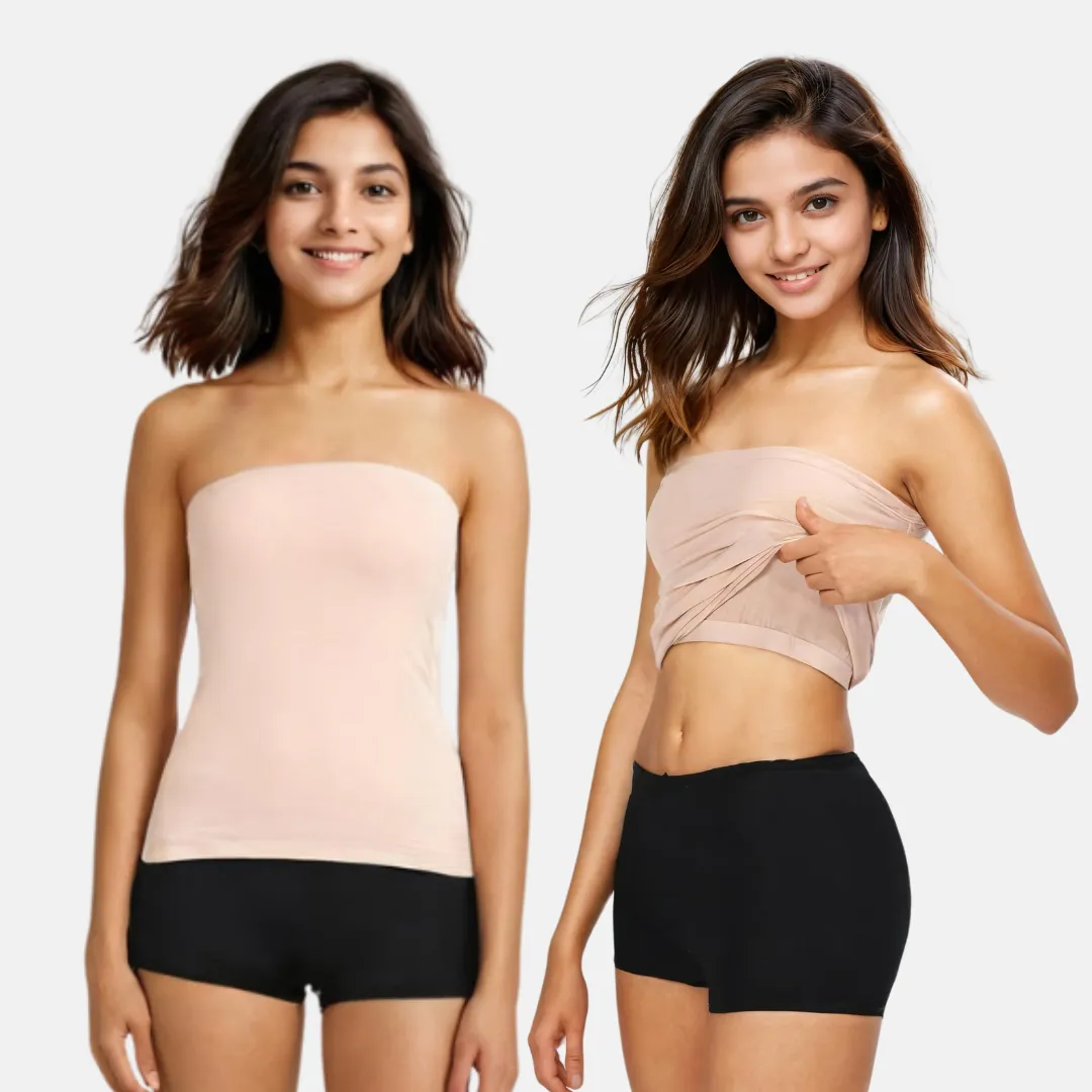 Tube Tank For Teens | Off-Shoulder Style | Built-In Bra | Secure Anti-Slip Elastic | Comfortable Support | Breathable Cotton Stretch | Modest Full Coverage | 2-Pack - Image 15