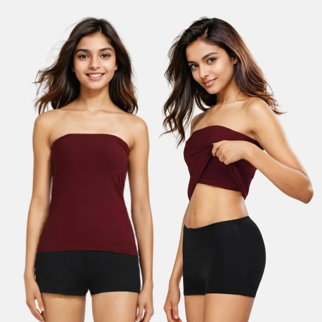 Tube Tank For Teens | Off-Shoulder Style | Built-In Bra | Secure Anti-Slip Elastic | Comfortable Support | Breathable Cotton Stretch | Modest Full Coverage | 2-Pack - Image 16