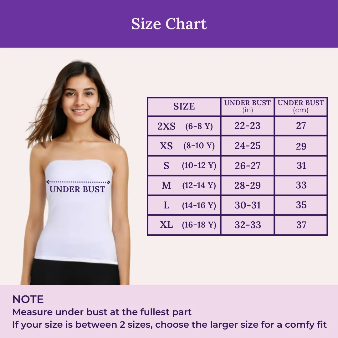 Tube Tank For Teens | Off-Shoulder Style | Built-In Bra | Secure Anti-Slip Elastic | Comfortable Support | Breathable Cotton Stretch | Modest Full Coverage | 2-Pack - Image 3