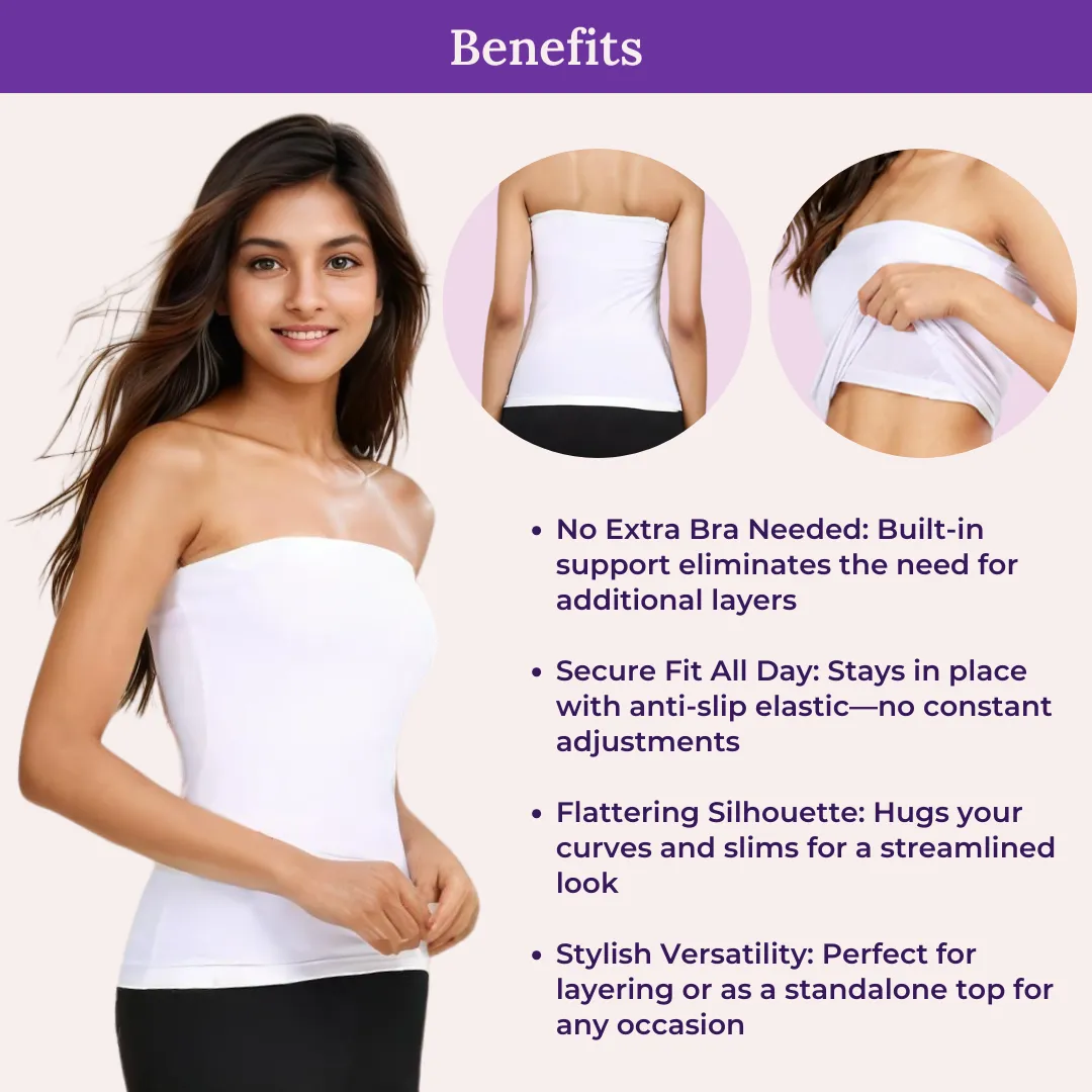 Tube Tank For Teens | Off-Shoulder Style | Built-In Bra | Secure Anti-Slip Elastic | Comfortable Support | Breathable Cotton Stretch | Modest Full Coverage | 2-Pack - Image 5