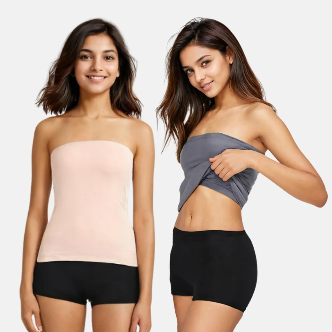 Tube Tank For Teens | Off-Shoulder Style | Built-In Bra | Secure Anti-Slip Elastic | Comfortable Support | Breathable Cotton Stretch | Modest Full Coverage | 2-Pack - Image 6