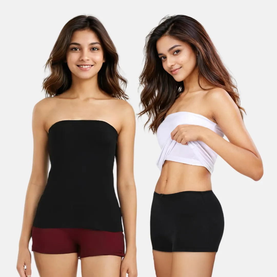 Tube Tank For Teens | Off-Shoulder Style | Built-In Bra | Secure Anti-Slip Elastic | Comfortable Support | Breathable Cotton Stretch | Modest Full Coverage | 2-Pack - Image 7