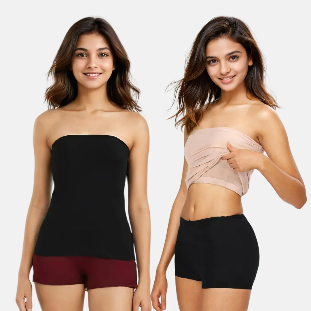 Tube Tank For Teens | Off-Shoulder Style | Built-In Bra | Secure Anti-Slip Elastic | Comfortable Support | Breathable Cotton Stretch | Modest Full Coverage | 2-Pack - Image 8