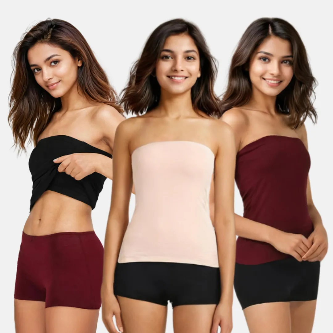Tube Tank For Teens | Off-Shoulder Style | Built-In Bra | Secure Anti-Slip Elastic | Comfortable Support | Breathable Cotton Stretch | Modest Full Coverage | 3-Pack - Image 11