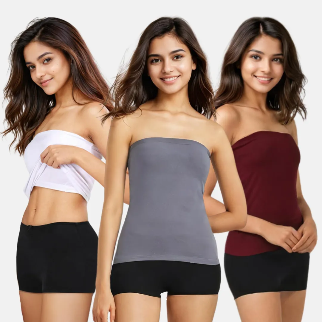 Tube Tank For Teens | Off-Shoulder Style | Built-In Bra | Secure Anti-Slip Elastic | Comfortable Support | Breathable Cotton Stretch | Modest Full Coverage | 3-Pack - Image 13