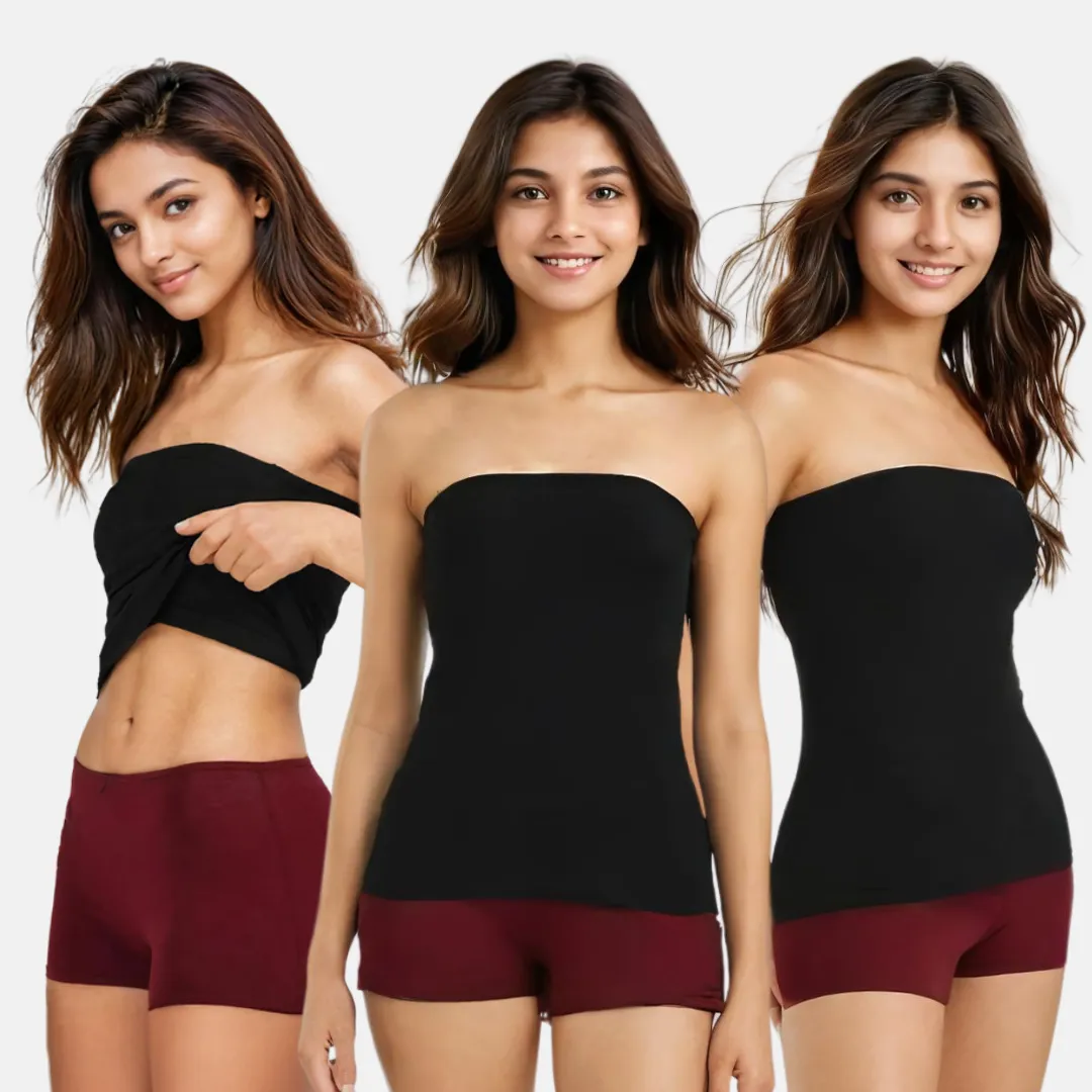 Tube Tank For Teens | Off-Shoulder Style | Built-In Bra | Secure Anti-Slip Elastic | Comfortable Support | Breathable Cotton Stretch | Modest Full Coverage | 3-Pack - Image 14