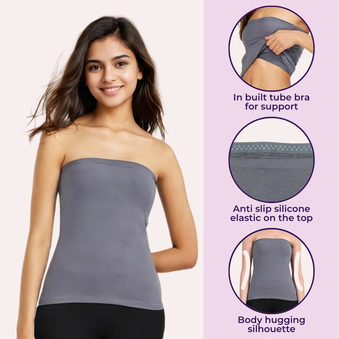 Tube Tank For Teens | Off-Shoulder Style | Built-In Bra | Secure Anti-Slip Elastic | Comfortable Support | Breathable Cotton Stretch | Modest Full Coverage | 3-Pack - Image 2