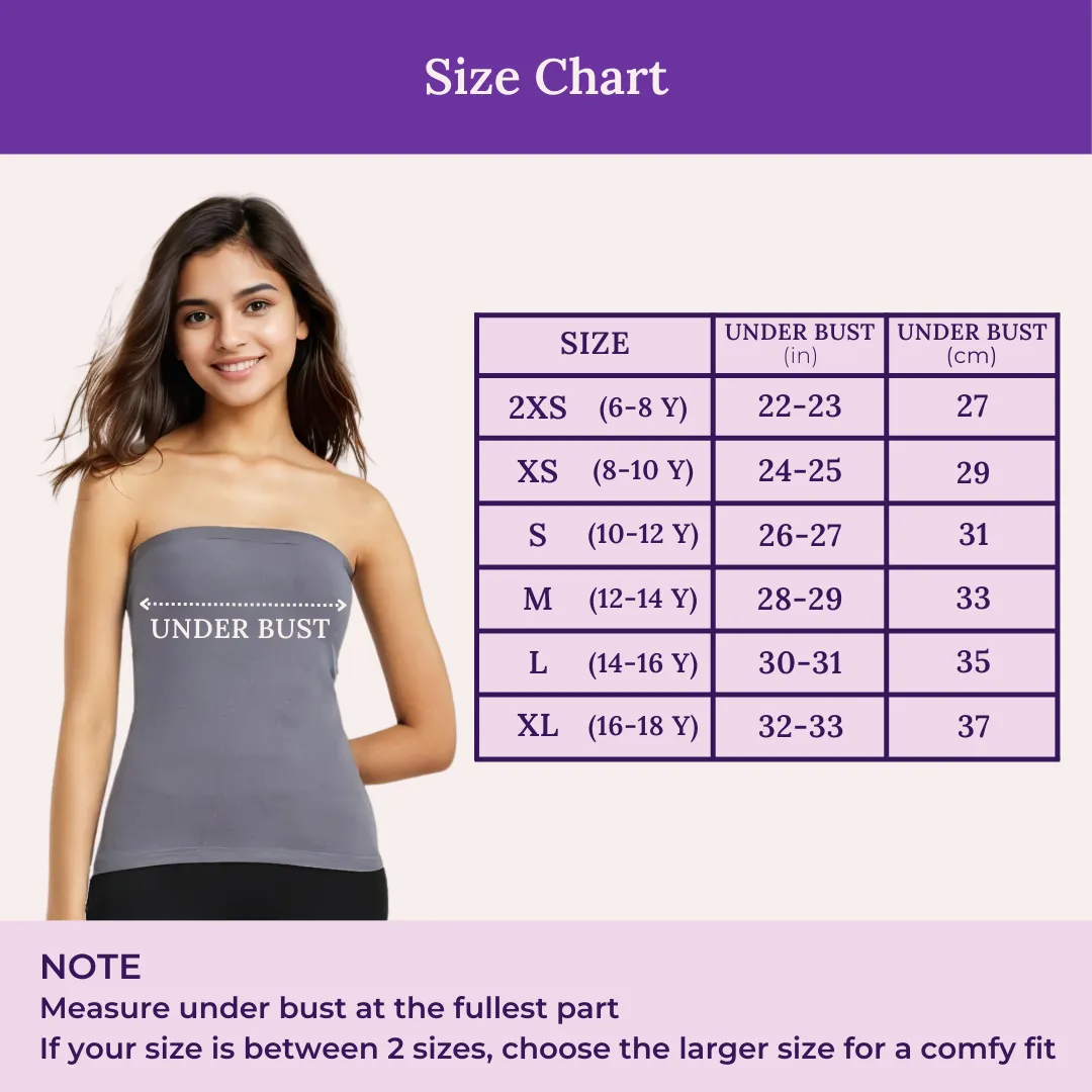 Tube Tank For Teens | Off-Shoulder Style | Built-In Bra | Secure Anti-Slip Elastic | Comfortable Support | Breathable Cotton Stretch | Modest Full Coverage | 3-Pack - Image 3