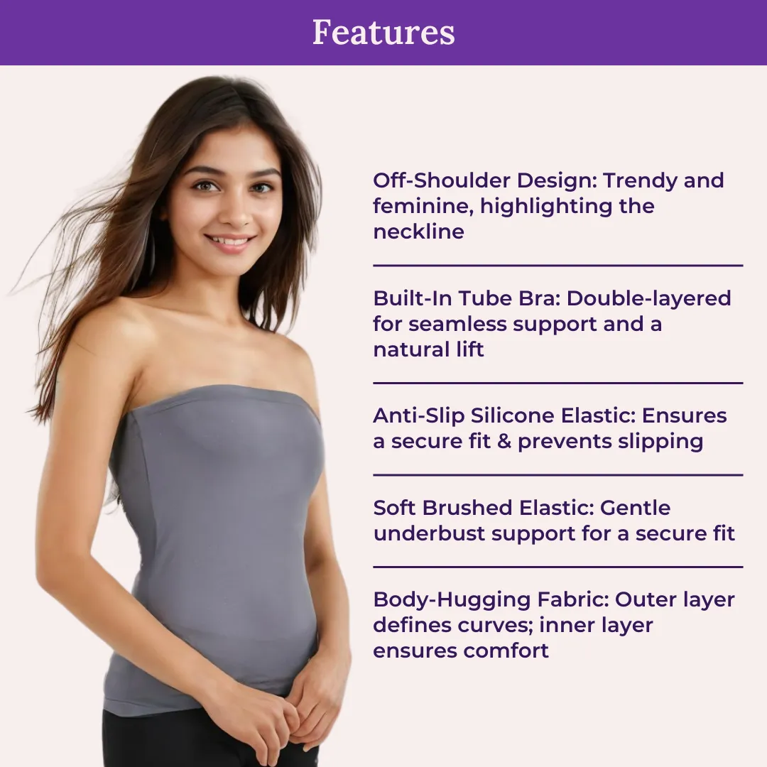 Tube Tank For Teens | Off-Shoulder Style | Built-In Bra | Secure Anti-Slip Elastic | Comfortable Support | Breathable Cotton Stretch | Modest Full Coverage | 3-Pack - Image 4