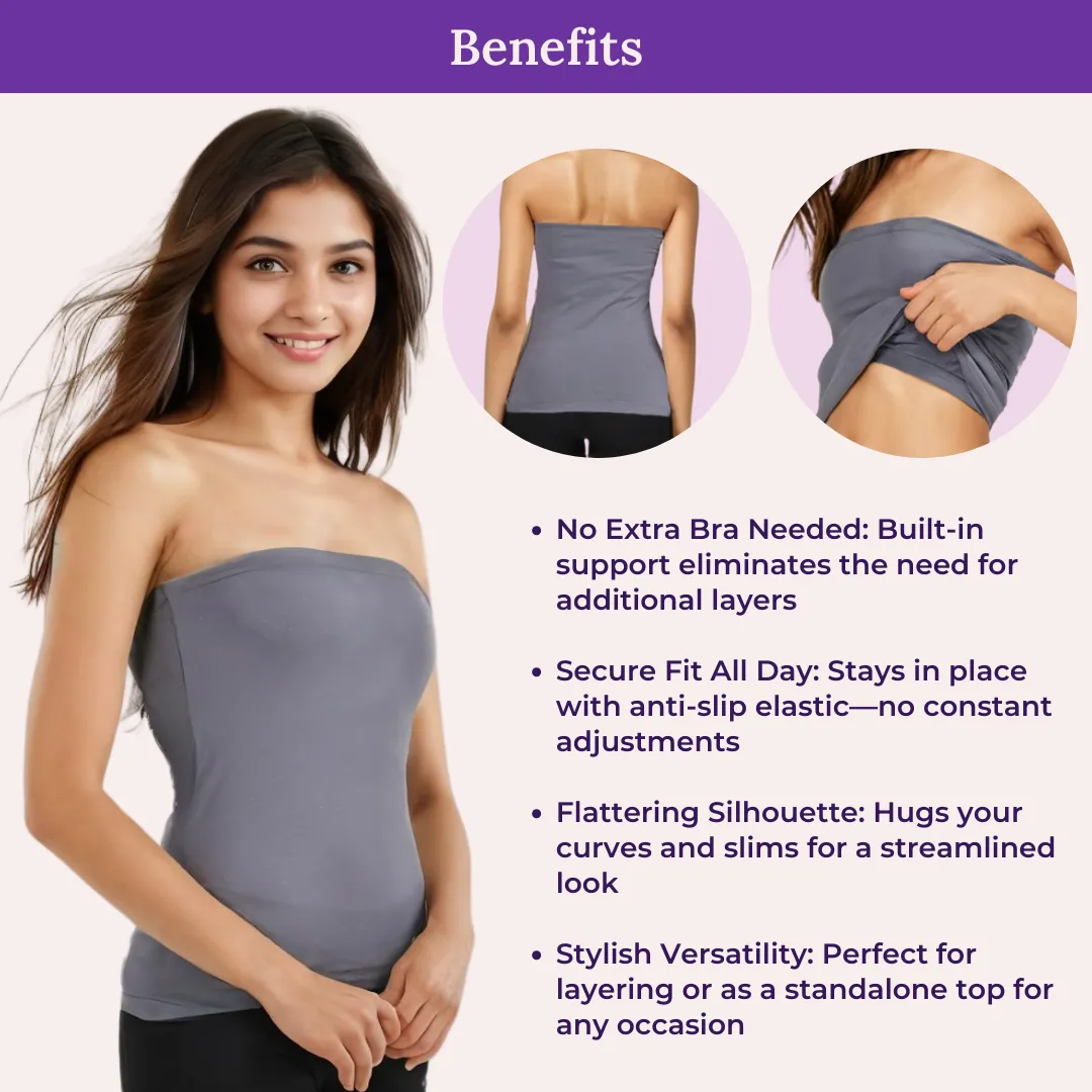 Tube Tank For Teens | Off-Shoulder Style | Built-In Bra | Secure Anti-Slip Elastic | Comfortable Support | Breathable Cotton Stretch | Modest Full Coverage | 3-Pack - Image 5