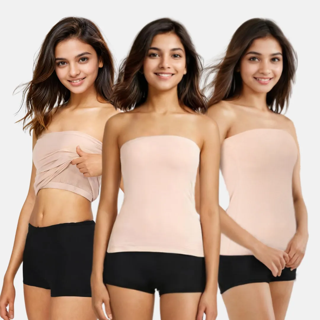 Tube Tank For Teens | Off-Shoulder Style | Built-In Bra | Secure Anti-Slip Elastic | Comfortable Support | Breathable Cotton Stretch | Modest Full Coverage | 3-Pack - Image 7