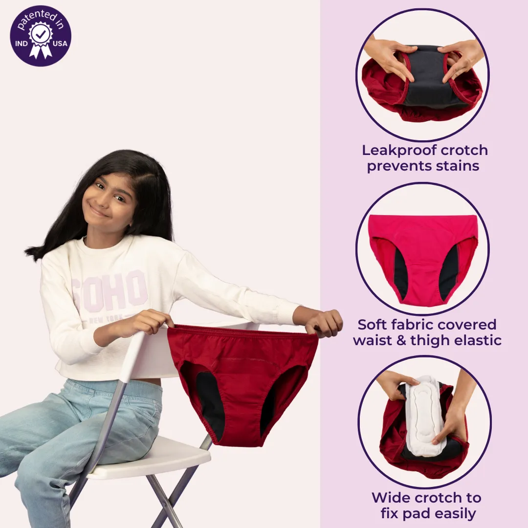 Medium Flow Period Panties For Teens | Hipster Fit | Use with Pad For Hygiene | Prevents Front & Back Stains | 2 Pack - Image 2