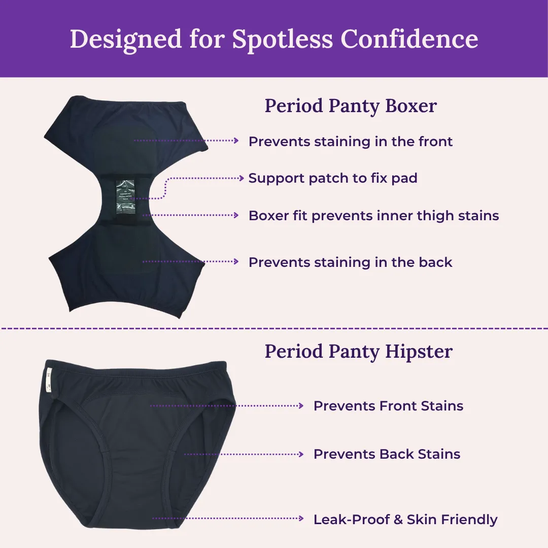 Adira Period Panty Combo – 2 Boxers + 2 Hipsters For Teens | Leakproof, Pad-Supporting Comfort For Heavy & Light Flow - Image 4