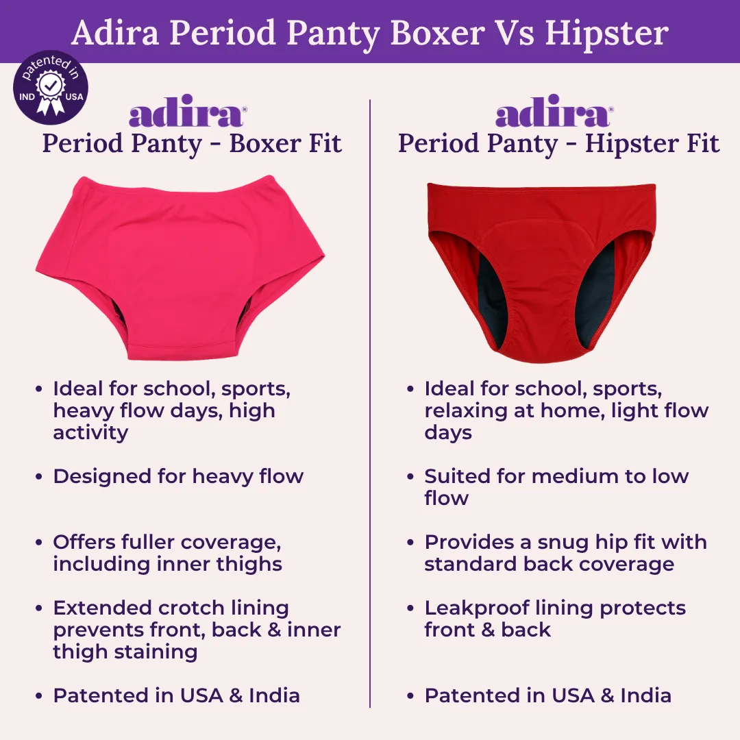 Adira Period Panty Combo – 2 Boxers + 2 Hipsters For Teens | Leakproof, Pad-Supporting Comfort For Heavy & Light Flow - Image 6