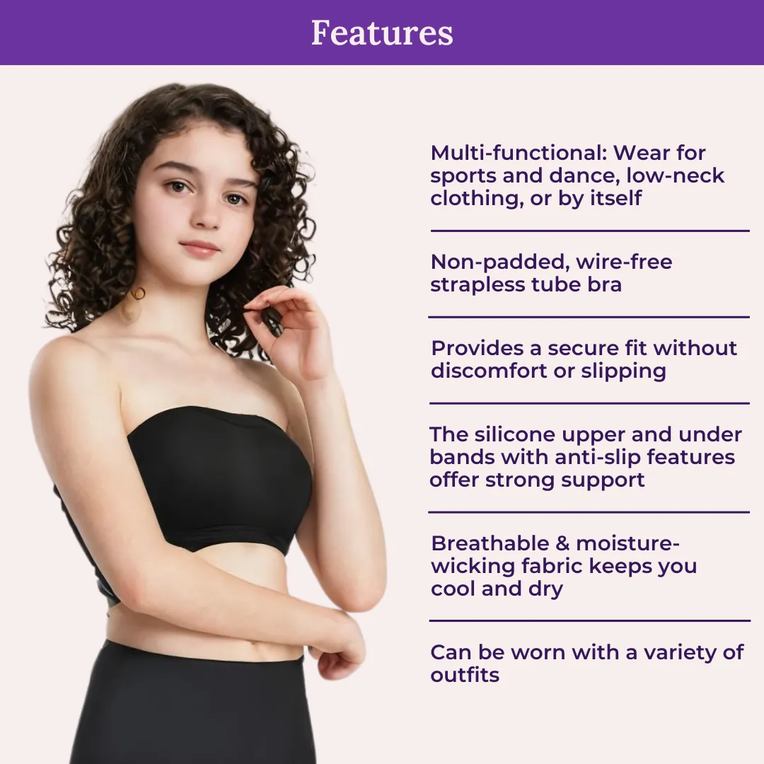 Teens Tube Top Bra | Slip On Style | 3 Layer Front Panel Conceals Nipples | Silicone Anti Slip Band Prevents Slipping | 2 Pack - Image 4